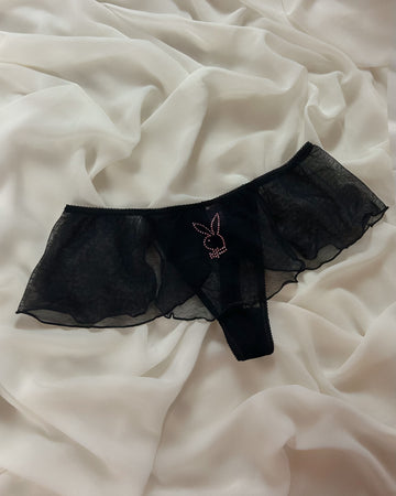 Black Playboy Skirt Thong (M)