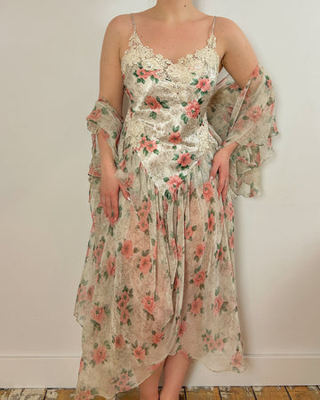 Dream Floral Satin Dress Set (M)