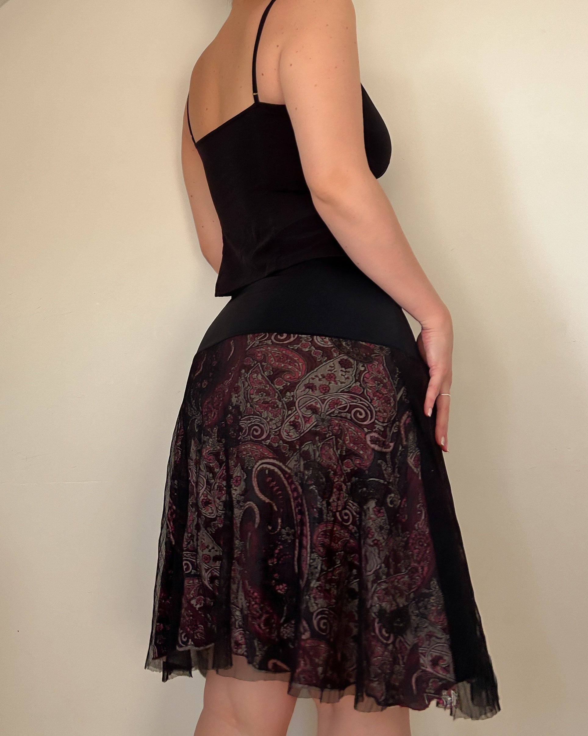 Black Floral Skirt (S/M)