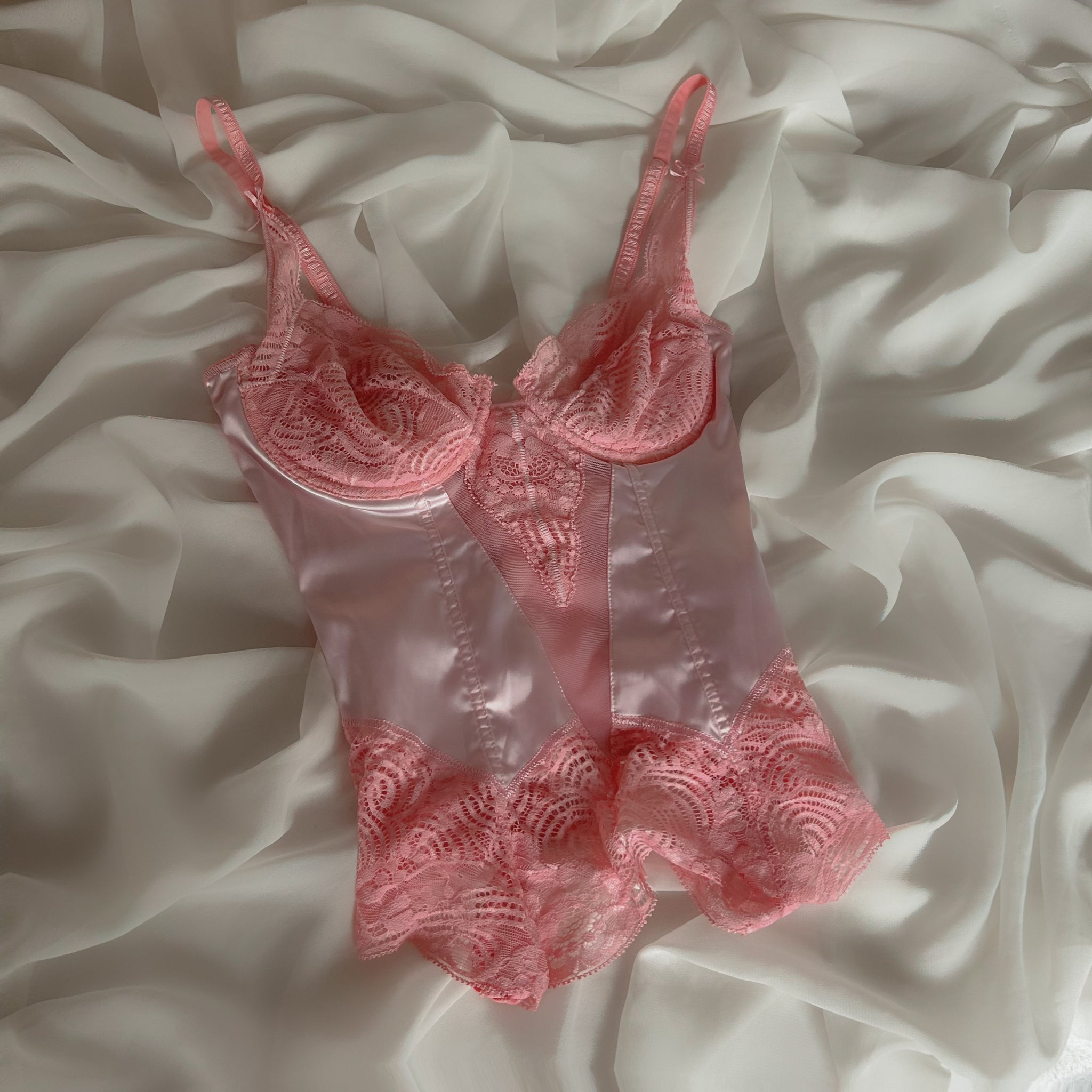 Pink Satin Lace Bustier 70D/75C/65E