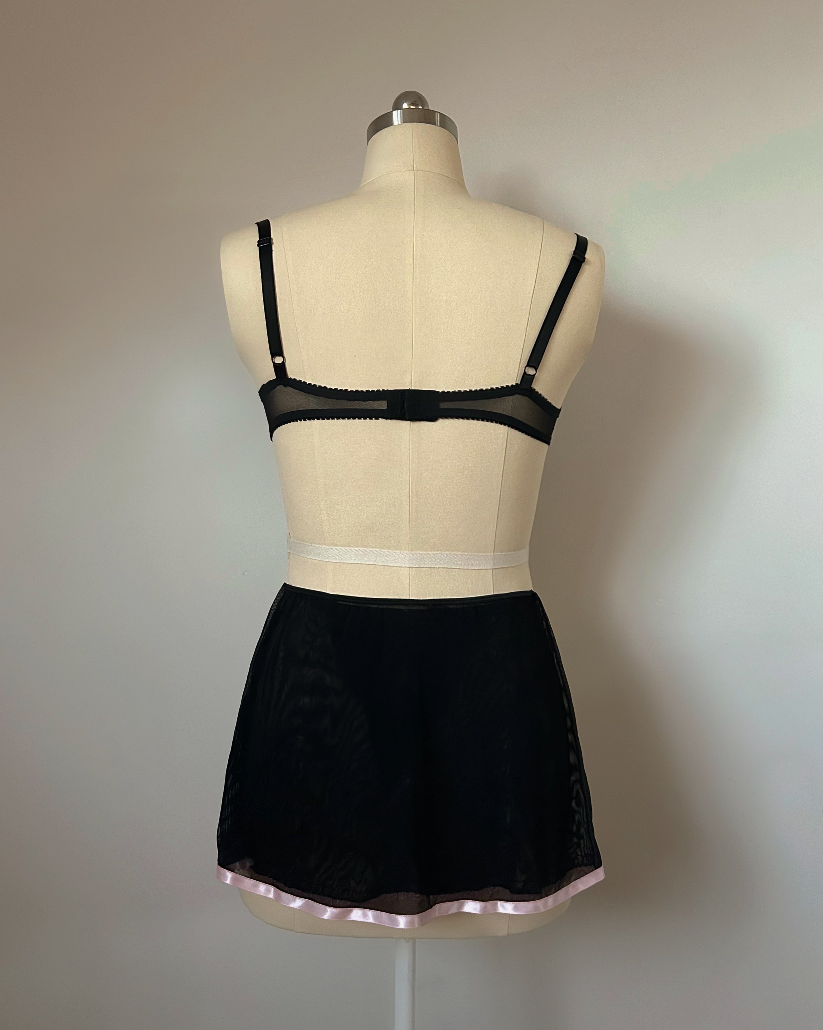 Black Pink Bra Skirt Set