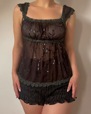 Brown Sequin Top (S)