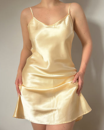 Yellow Satin Mini Dress (L)