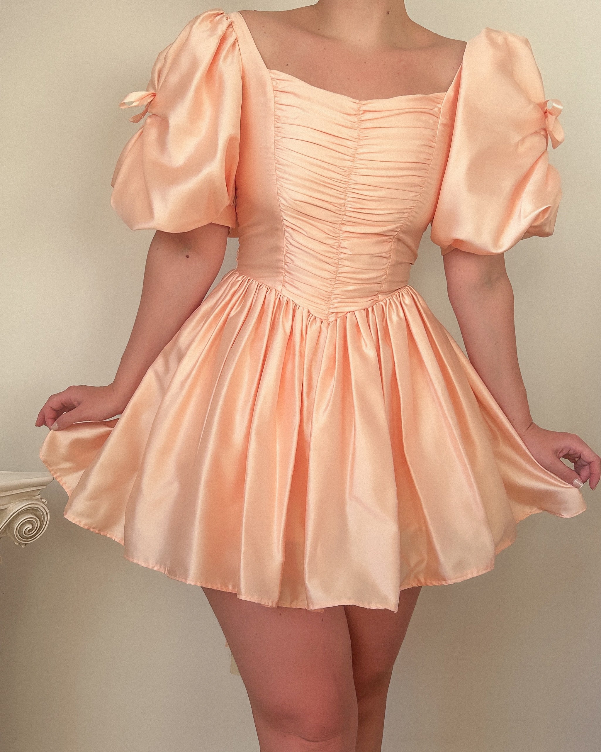 80s  Pink Satin Mini Dress (M)
